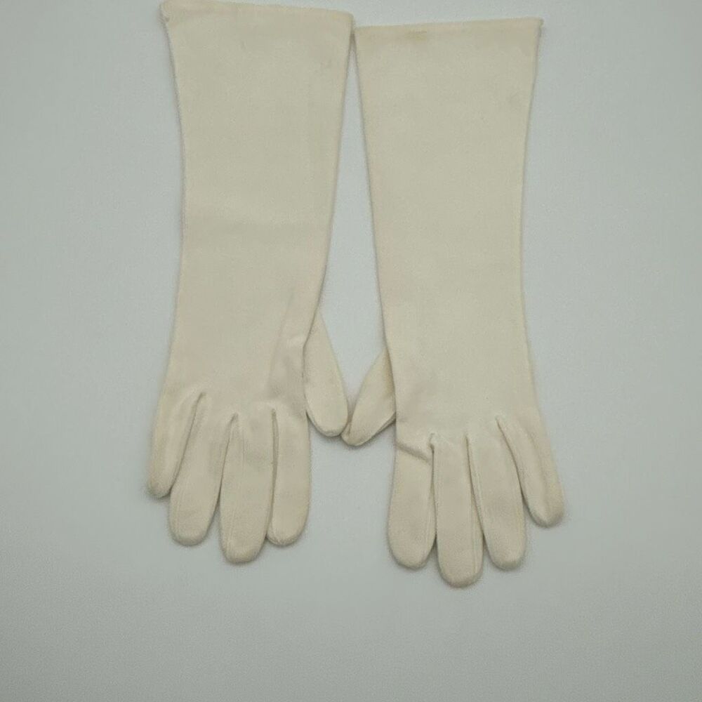 1950s French Doeskin Kid Leather Opera Gloves 13.5” Ivory Old Hollywood Collecto